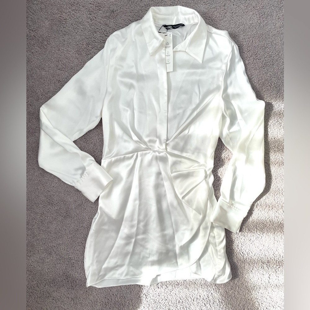 Zara Long Sleeve Satin Effect Dress Nwt - Picture 13 of 15